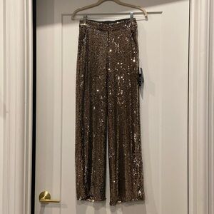 Gold bronze sequin wide leg express pants NWT